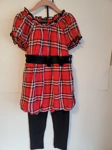 NEW! George Girls' 2-piece Set Tunic & Leggings Red Plaid/Black Sz-4/5 - Picture 1 of 10