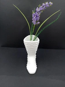 Vintage Fenton Milk glass Hobnail Mini Lace Up High Heeled Boot Shoe Bud Vase 4" - Picture 1 of 8