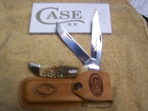 CASE Brand new AMBER BONE CARBON STEEL Large Folding Hunter with Sheath 30093 - Picture 1 of 4