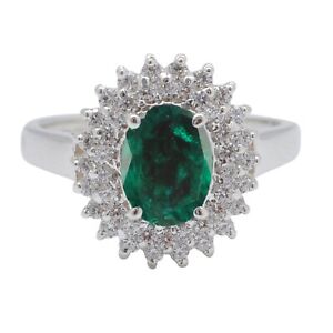 14KT White Gold 1.70 Carat 100% Natural Green Emerald IGI Certified Diamond Ring