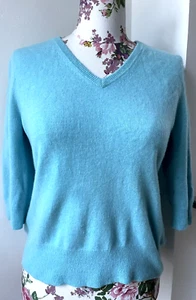 100% Cashmere SKY BLUE CYAN V Neck jumper UK M 12-14 by F&F - Picture 1 of 11