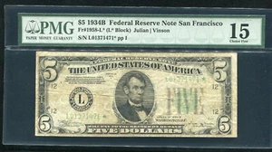 FR. 1958-L* 1934-B $5 *STAR* FRN SAN FRANCISCO, CA PMG FINE-15 *3 KNOWN RARE* - Picture 1 of 2