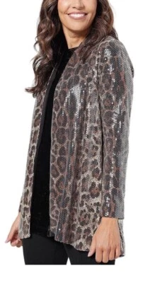 Cárdigan Dennis Basso 3X Estampado Animal Leopardo Lentejuelas Completamente Forrado Neutro Foto 1 de 4