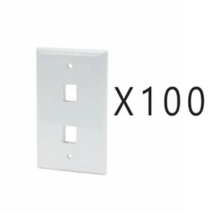 Paquete de 100 Lote Keystone 2 Agujeros Puerto Jack Pared Placa Facial Red CAT5e CAT6 Blanco - Imagen 1 de 2