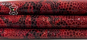 RED PYTHON SNAKE PRINT ON Thin Soft Italian Lambskin leather 3+sqf 0.6mm #C4778 - Picture 1 of 7