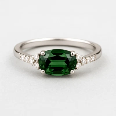 Anillo de oro de 18 quilates con zafiro verde natural certificado ovalado 1,52 TCW Foto 1 de 4
