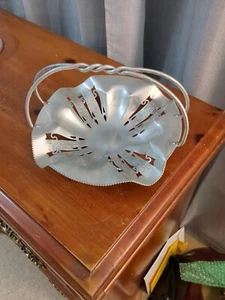 Vintage Thames Hammered Etched Flowers Aluminum Decorative Basket Braided Handle - Picture 1 of 13
