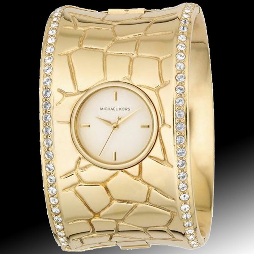 NUOVO OROLOGIO MICHAEL KORS TONO ORO PALLIDO CRISTALLI GLITTER POLSINO LARGO MK3094