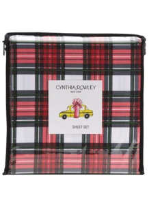 Cynthia Rowley Holiday Red Plaid QUEEN Sheet Set Microfiber Festive Home 4 Piece