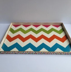 Mackenzie-Childs Large Tray Trampoline White Colorful ZigZag Polka Dot Handpaint - Picture 1 of 12