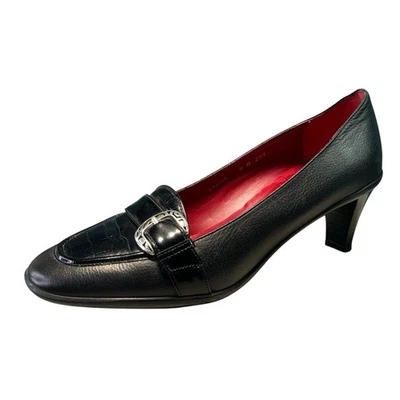 Zapatos de salón clásicos de carrera con hebilla GALINA de cuero negro Brighton talla 9 hechos en ITALIA Foto 1 de 4