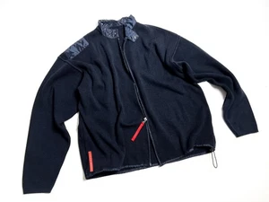 Vintage Auth Men's PRADA Milano Red Tab Blue Cotton Zip Sweater Jacket - L - Picture 1 of 14