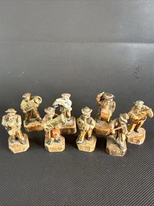 Vintage Carved Wooden German Band Figures Hand Painted Miniatures Lot Of 8 - Picture 1 of 9
