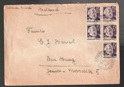 1947 Germany Rheinland Pfalz KARL MARX  franking cover Mogendorf to Holland - Image 1 of 2