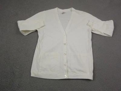 Cardigã feminino vintage Hanes grande branco com botões suéter de algodão anos 90 à sua maneira - Imagem 1 de 4