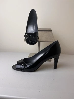 Stuart Weitzman Black Patent Leather Peep Toe High Heel Pumps Size 8M - Image 1 of 4