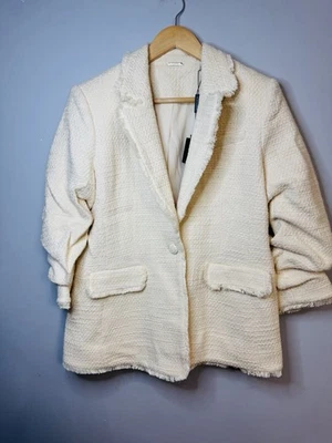 Blazer de tweed marfil Elie Tahari nuevo con etiquetas talla 10 mangas fruncidas $395 Foto 1 de 4