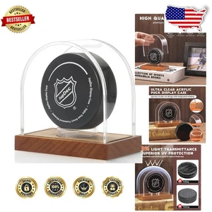 Espositore disco hockey alta qualità - base in mogano, protezione UV, acrilico trasparente - Foto 1 di 8