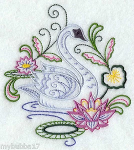 SWAN AND FLOWERS NEW DESIGN EMBROIDERED SET 2 BATHROOM HAND TOWELS by laura - Picture 1 of 1