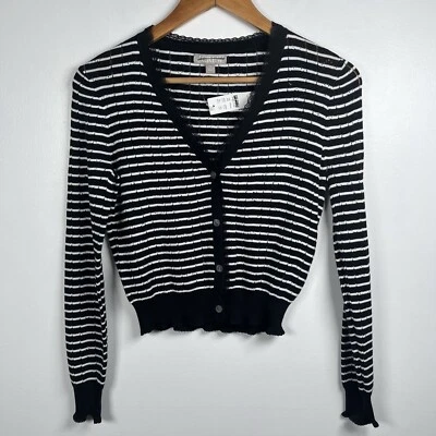 Cárdigan suéter cuello en V J.Crew Pointelle para mujer XS algodón ultra fino a rayas Foto 1 de 4