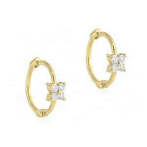 PENDIENTES FINOS DE ORO 14K DE ORO FLORAL GENUINO DIAMANTE DE FLOR - Imagen 1 de 7