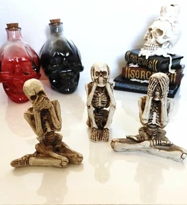 See Hear Speak No Evil Skeletons Halloween Home Decor Art Set of 3 - Picture 1 of 5