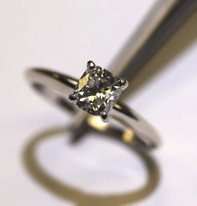 Anillo de compromiso solitario diamante cojín GIA 14k oro blanco .97ct SI1 F 2.9g - Imagen 1 de 6