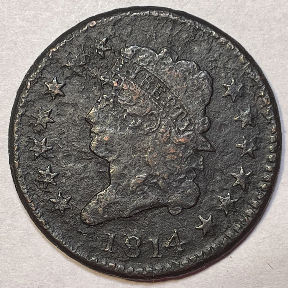 1814 Plain 4 Classic Head Large Cent Very Fine VF Coin, Corrosion #20554 - Image 1 of 3