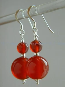 6-12mm Carnelian Agate Round Gemstone Beads Handmade Dangle Drop Earrings - Picture 1 of 12