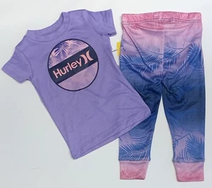 HURLEY Baby Infant Girl 2-Pc Short Sleeves Tee Shirt & Pants PJs Sleepwear Set - Picture 1 of 5