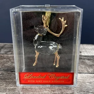 LEADED CRYSTAL REINDEER HOLIDAY HANDCRAFTED ORNAMENT 24KT GOLD ACCENTS - Picture 1 of 5