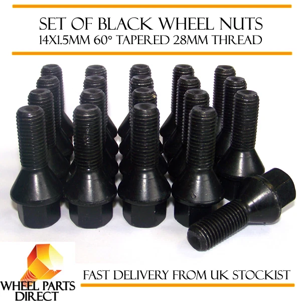 Alloy Wheel Bolts Black (20) 14x1.5 Nuts for Seat Alhambra [Mk1] 95-10 - Image 1 of 1