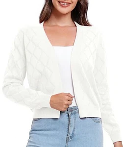 Women's Long Sleeve V-Neck Open Front Shrugs Soft Knit Sweater Cardigan White XL - Picture 1 of 6