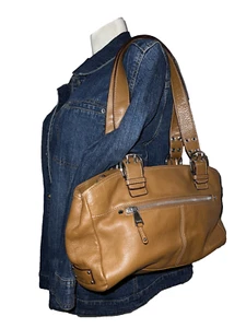 TIGNANELLO Cartera Bolso de Hombro Cartera Cuero Genuino Guijarro Marrón Miel Cremallera - Imagen 1 de 11