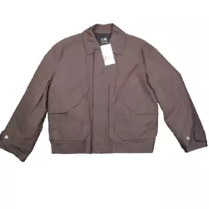 ZARA Jacket Mens S Brown Waxed Effect Pockets Lined Bomber Chore Coat NEW $149 - Picture 1 of 10