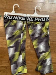 Two NWT Nike Pro Cool Boys 3/4 Compression Tights Pants 7 Electro Lime MSRP$35 - Picture 1 of 4