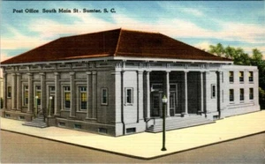 Linen Postcard Post Office Soth Main Street Sumter South Carolina SC UNP - Picture 1 of 2