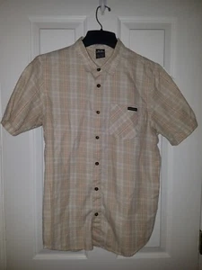 Mens Oakley Button Down Short Sleeve Shirt Biege Orange Plaids Checks Size M - Picture 1 of 5