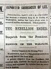 2 1865 newspapers GRANT Appomattox Campaign ROBERT E LEE SURRENDER Civil War END