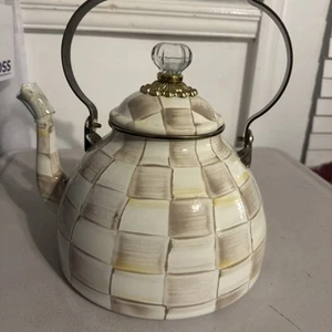 Mackenzie-Childs Sterling Check 3-Quart Enamel Tea Kettle - Picture 1 of 8