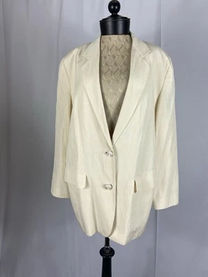 DONNA KARAN Size 10 Vintage Beige Silk Boyfriend Blazer  - Image 1 of 3