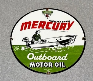 VINTAGE 12” 1942 MERCURY BOAT PORCELAIN SIGN CAR GAS TRUCK MOTORCYCLE OIL - Picture 1 of 3