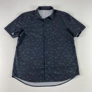 Lululemon Commission Short Sleeve Shirt Mens L Black Grid Button Up Tech Stretch - Picture 1 of 10
