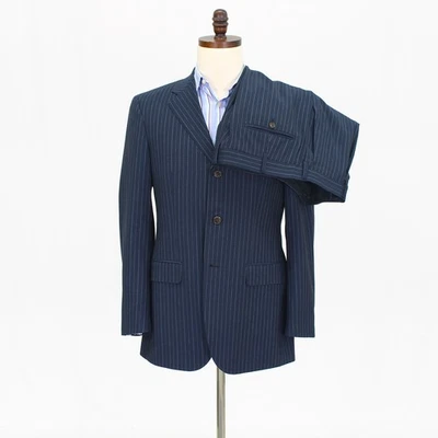 Cerruti 1881 38R 34x30 Navy Full Suit Stripe 3-Button Wool Blend - Image 1 of 4