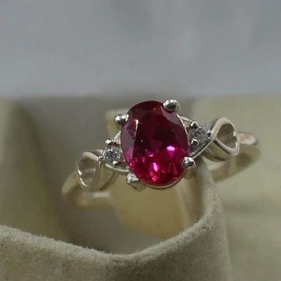 925 Sterling Silver Ruby Lab Created Ring Engagement Statement Ring Promise Ring - Image 1 of 4