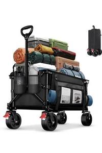 Folding Festival Trolley Wagon, Collapsible Camping Trolley Cart Big Wheels - Picture 1 of 8