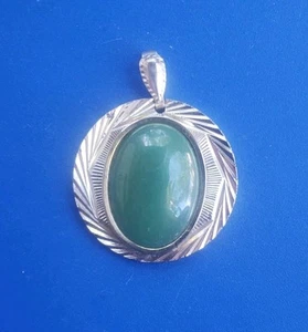 Vintage Silver / Gold Tone Pendant with Green Stone - Picture 1 of 4