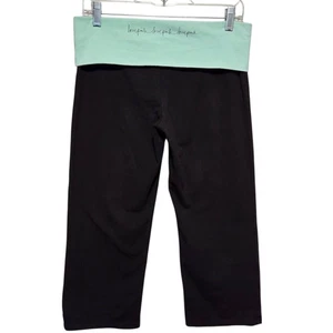 Vtg Y2K Victoria Secret PINK Black Mint Green Foldover Yoga Pants Size M Cropped - Picture 1 of 7