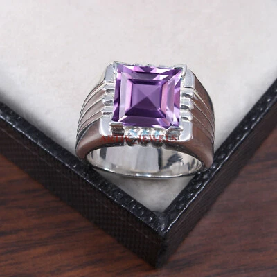Natural Amethyst Gemstone with 925 Sterling Silver Ring for Men's #5688 - Image 1 of 4
