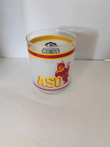 Vtg ASU Arizona State University Sun Devils MOBIL Oil Gas Drink Frosted Glass Cover